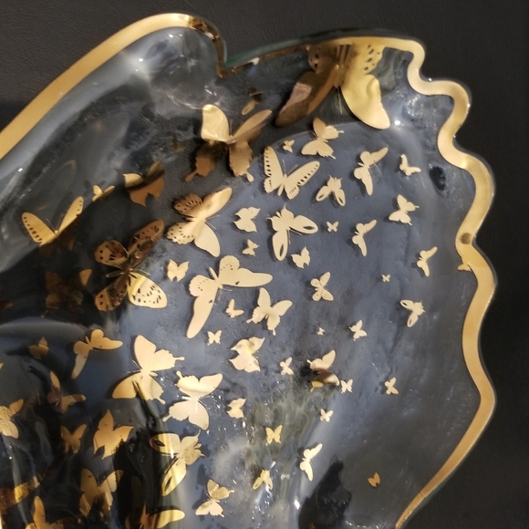 Annie Glass Signed Butterfly Chip & Dip Tray - Picture 6 of 7